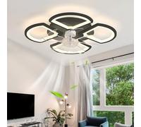 Ventilateur de plafond avec éclairage et télécommande, silencieux, réversible, à intensité variable, 6 vitesses, moderne, intelligent, à 7 pales, montage encastré, pour chambre, salon, séjour - Noir