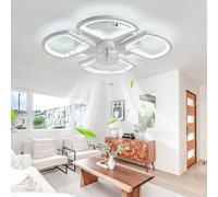 Ventilateur de plafond avec éclairage et télécommande, silencieux, réversible, à intensité variable, 6 vitesses, moderne, intelligent, à 7 pales, montage encastré, pour chambre, salon, séjour - Blanc