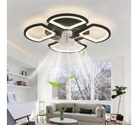 Ventilateur de plafond avec éclairage et télécommande, silencieux, réversible, à intensité variable, 6 vitesses, moderne, intelligent, 7 pales, montage encastré, pour chambre, salon, séjour - Noir ||