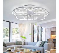 Ventilateur de plafond avec éclairage et télécommande, silencieux, réversible, à intensité variable, 6 vitesses, moderne, intelligent, à 7 pales, montage encastré, pour chambre, salon, séjour - Blanc