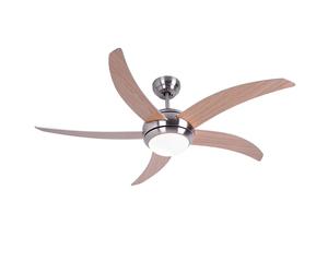 Ventilateur de plafond avec éclairage été hiver ventilateur de plafond pour plafond mansardé, pales marron réversibles avec télécommande et 3 niveaux de vitesse, 2x E27, PxH 132 x 41 cm