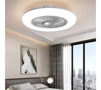 Ventilateur de plafond avec éclairage LED 80W invisible, télécommande contemporaine, variateur de vitesse et de luminosité, ultra-silencieux, idéal pour la chambre à coucher, avec minuterie, gris.
