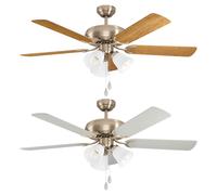 Ventilateur de plafond avec éclairage mode été hiver Ventilateur interrupteur à tirette Plafonnier argenté Pales réversibles chêne argenté, 3x E27, DxH 132 x 47,4 cm