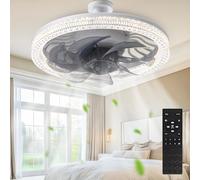 Ventilateur de plafond avec éclairage, plafonnier E27 avec ventilateur, 31 cm, 4 niveaux de vent, fonction mémoire, intensité variable, télécommande, pour salon, chambre à coucher et salle à manger