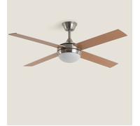 Ventilateur de Plafond avec Éclairage Silencieux DC Pales en Bois Navy Evo Bois Télécommande Grand (entre 20-30 m²) 132 cm Nickel