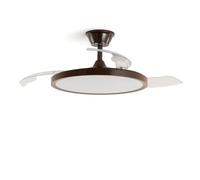 Ventilateur de Plafond avec Éclairage Silencieux DC Pales rétractables Kleon Transparent Télécommande Petit (jusqu'à 10 m²) 105 cm Brun