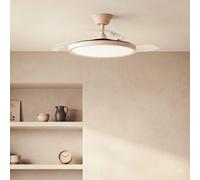 Ventilateur de Plafond avec Éclairage Silencieux DC Pales rétractables Kleon Transparent Télécommande Petit (jusqu'à 10 m²) 105 cm Brun
