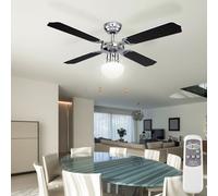 Ventilateur de plafond avec interrupteur à tirette, 3 vitesses, pales réversibles, marche avant et arrière, plafonnier, mode été/hiver, télécommande, 1x E27, PxH 106,6x41,5 cm