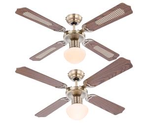 Ventilateur de plafond avec interrupteur à tirette Lampe de ventilateur plafond 3 niveaux Ventilateur plafonnier, marche avant-arrière, chêne tressé verre, 1x E27, D 106,6 cm Globo 0309 / 034009