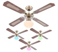 Ventilateur de plafond avec interrupteur à tirette, lampe de ventilateur, plafond, 3 vitesses, ventilateur avec télécommande, plafonnier, dimmable, avant/arrière, 1x LED RGB 9W 806Lm, D 106,6 cm