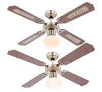 Ventilateur de plafond avec interrupteur à tirette, lampe de ventilateur, plafond 3 vitesses, ventilateur avec télécommande, plafonnier, marche avant-arrière, verre en osier de chêne, 1x E27, D 106,6
