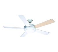Ventilateur de plafond avec lumière Conte Blanc. Télécommande avec programmateur inclus. 5 pales en contreplaqué (Plywood). 3 vitesses (ampoules 2 x E27 non incluses). Ø 132 cm.