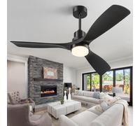 Ventilateur de Plafond avec Lumière et Télécommande, 132 cm (52 Pouces) Noir, 3 Pales, 6 Vitesses, Minuterie, Moteur DC Silencieux Réversible, Moderne pour Chambre Salon Terrasse Extérieur/Intérieur