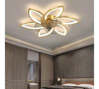 Ventilateur de Plafond avec Lumière et Télécommande/APP Silencieux 78cm Créative Fleur Plafonnier Ventilateur Led Moderne Dimmable 6 Vitesse Réversible été Hiver pour Chambre Salon, Or