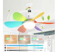 Ventilateur de Plafond avec Lumière et Telecommande, Dimmable Lustre Ventilateur Plafond LED pour Chambre - 6 Pales Multicolores