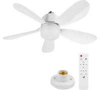 Ventilateur de Plafond avec Lumière et Telecommande, E27/E26 Lampe de Ventilateur LED Dimmable Plafonnier Timing, 5 Pales, Silencieux, 3 Vitesses, pour Salon, Bureau, Dortoir, Chambre (*42cm+Base)