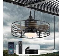 Ventilateur de plafond avec lumière et télécommande, étanche IP65, 6 vitesses, silencieux, intensité variable, pour éclairage de salon extérieur, terrasse