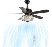 Ventilateur De Plafond avec Lumière Et Télécommande, Intelligent à 5 Pales, Ventilateur De Plafond avec Lumière LED, 6 Vitesses De Vent, Minuterie De 8 Heures, 132cm/52in