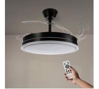 Ventilateur De Plafond Avec Lumière Led Noire, Télécommande, Moteur Dc, 6 Vitesses, Silencieux, Lames Rétractables, Fonction Été-Hiv