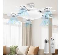 Ventilateur de Plafond avec Lumière LED Pliable 5 Pales Type Drone E27 80W,3 Vitesses,Éclairage Réglable