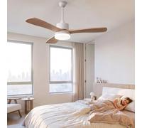 Ventilateur de plafond avec lumière LED, silencieux 6 vitesses télécommande, ventilateur plafond moderne, fonction été hiver réversible, éclairage tricolore 3000K-6500K (Bois Massif, 3 pales 42")