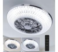 Ventilateur de plafond avec lumière LED, télécommande, dimmable, circuit CCT, 3 niveaux, chromé 55 cm