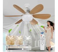 Ventilateur de Plafond avec Lumière, LED Ventilateur Dimmable Plafonnier avec E27 Lampe Silencieux, pour Salon, Chambre