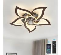 Ventilateur De Plafond Avec Lumiere Telecommande, Lustre Ventilateur De Plafond Moderne, Dimmable, Fonction Mémoire, 6 Vitesses, Moteur DC Silencieux, Réversible Eté Hiver, Grain De Bois Foncé