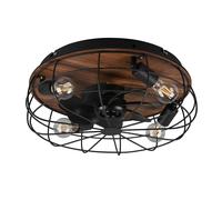 Ventilateur de plafond avec télécommande, lampe de plafond, lampe de chambre à coucher, ventilateur de refroidissement, métal noir aspect bois, minuterie 3 vitesses, 4x E27, D 48 cm