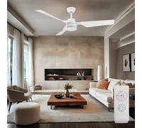 Ventilateur de plafond avec télécommande Ventilateur de salon, blanc, mode été/hiver 3 vitesses Timer, 132 cm