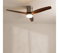 Ventilateur de plafond, bois naturel, avec lumière, avec wifi - windcalm dc stylance nickel