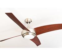 Ventilateur de plafond Borealis avec éclairage et télécommande, boîtier en nickel satiné, pales en coloris noisette, 122 cm