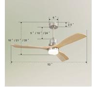 Ventilateur de plafond complet 132 cm à pales bois, éclairage, moteur CC réversible, 6 vitesses et télécommande incluse