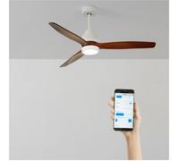 CREATE / WINDSTYLANCE NATURAL WOOD/Ventilateur de plafond avec lumière, Wifi et télécommande, blanc pales en bois foncé / 40W, Silencieux, Ø132 cm, 6 vitesses, minuterie, été-hiver, double hauteur