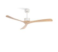 CREATE / WINDLARGE/Ventilateur de plafond avec télécommande, blanc pales bois naturel / 40W, silencieux, Ø152 cm, 6 vitesses, minuterie, 2 hauteurs, moteur DC, fonction été-hiver