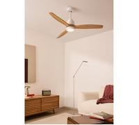 CREATE / WINDSTYLANCE NATURAL WOOD/Ventilateur de plafond avec lumière, Wifi et télécommande, blanc pales en bois naturel / 40W, Silencieux, Ø132 cm, 6 vitesses, minuterie, été-hiver, double hauteur