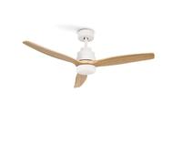 CREATE / WINDSTYLANCE DC/Ventilateur de plafond avec Wifi et télécommande, blanc pales en bois naturel / 40W, Silencieux, Ø132 cm, 6 vitesses, minuterie, été-hiver, double hauteur