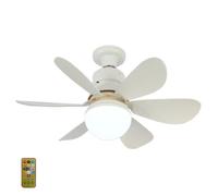 Ventilateur de plafond DAM FS-HX-R420 de 42 cm. Adaptateur E27, 3 vitesses et lumière LED réglable de 12 W. Télécommande incluse.