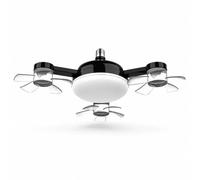 Ventilateur de Plafond E27 avec Lampe LED et Télécommande, 3 Vitesses | Lumière 3 couleurs variable, pales pliables, moteur silencieux, idéal pour chambre et bureau(Noir,3-heads)