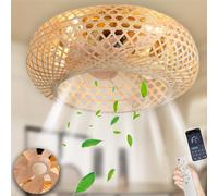Ventilateur De Plafond En Bambou Abat-jour Avec Éclairage Et Télécommande Plafonnier Silencieux Avec Ventilateur 6 Vitesses Plafonnier Réversible en Rotin Balançoire Lampe Suspendue Rotin Chambre à