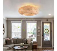 Ventilateur De Plafond en Bambou Vintage avec Lumière Bohème Silencieux E27 Ventilateurs De Plafond Réversibles avec Lumières en Bambou avec Télécommande Ventilateu, One Color, A