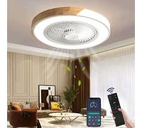 Ventilateur de plafond en bois avec éclairage LED, plafonnier ventilateur invisible dimmable avec télécommande, minuterie ventilateur silencieux, plafonnier pour salon chambre chambre d'enfant