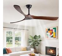 Ventilateur de plafond en bois massif sans lumière Télécommande 6 vitesses Ventilateurs de plafond silencieux 3 lame, ventilateur de plafond intérieur moderne sans lumière pour le salon de chambre à c