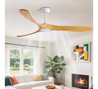 Ventilateur de plafond en bois massif sans lumière Télécommande 6 vitesses Ventilateurs de plafond silencieux 3 lame, ventilateur de plafond intérieur moderne sans lumière pour le salon de chambre à c
