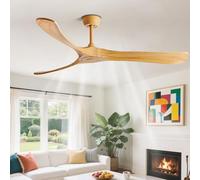 Ventilateur de plafond en bois massif sans lumière Télécommande 6 vitesses Ventilateurs de plafond silencieux 3 lame, ventilateur de plafond intérieur moderne sans lumière pour le salon de chambre à c