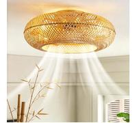 Ventilateur de plafond en rotin - 50cm, 6 vitesses, minuterie - Moteur réversible été/hiver - Design cage tressé - 3 couleurs
