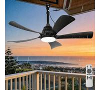Ventilateur de Plafond Extérieur avec Éclairage Etanche IP65 Fan Plafonnier avec Télécommande Noir 106cm Dimmable Ventilateur Plafond Silencieux avec Lumiere 6 Vitesses pour Gazebo Patio Terrasse