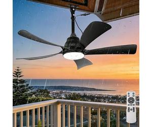 Ventilateur de Plafond Extérieur avec Éclairage Etanche IP65 Fan Plafonnier avec Télécommande Noir 106cm Dimmable Ventilateur Plafond Silencieux avec Lumiere 6 Vitesses pour Gazebo Patio Terrasse