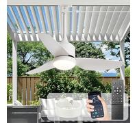 Ventilateur de plafond extérieur avec éclairage: Ventilateur suspendu blanc 42 pouces pour gazebo, étanche - Ventilateurs d'extérieur à brancher pour terrasse, porche ou pergola, avec télécommande APP