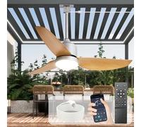 Ventilateur de plafond extérieur avec éclairage: Ventilateur suspendu en bois de 42 pouces pour gazebo, étanche - Ventilateurs d'extérieur à brancher pour terrasse ou pergola, avec télécommande APP